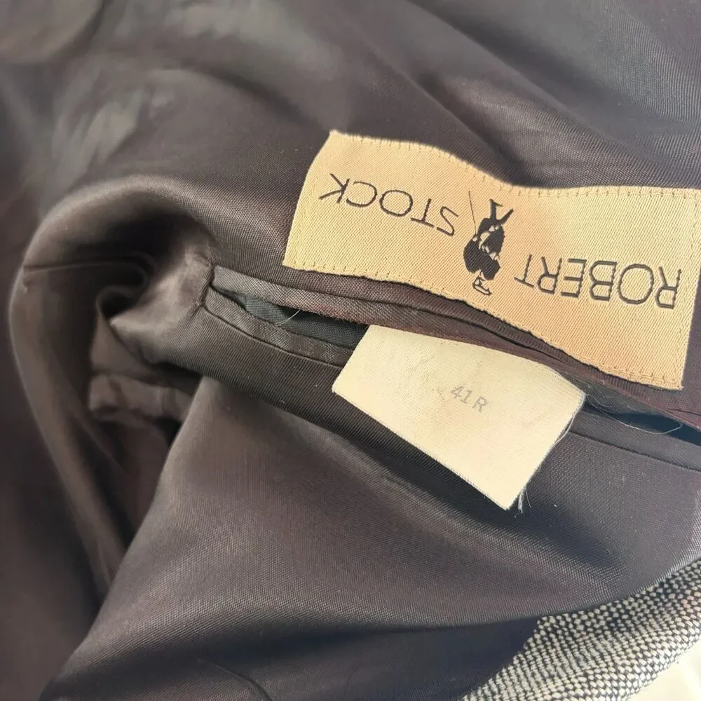 Vtg Robert Stock Blazer Jacket Mens 41R Gray Notch Lapel Single Breasted Formal‎